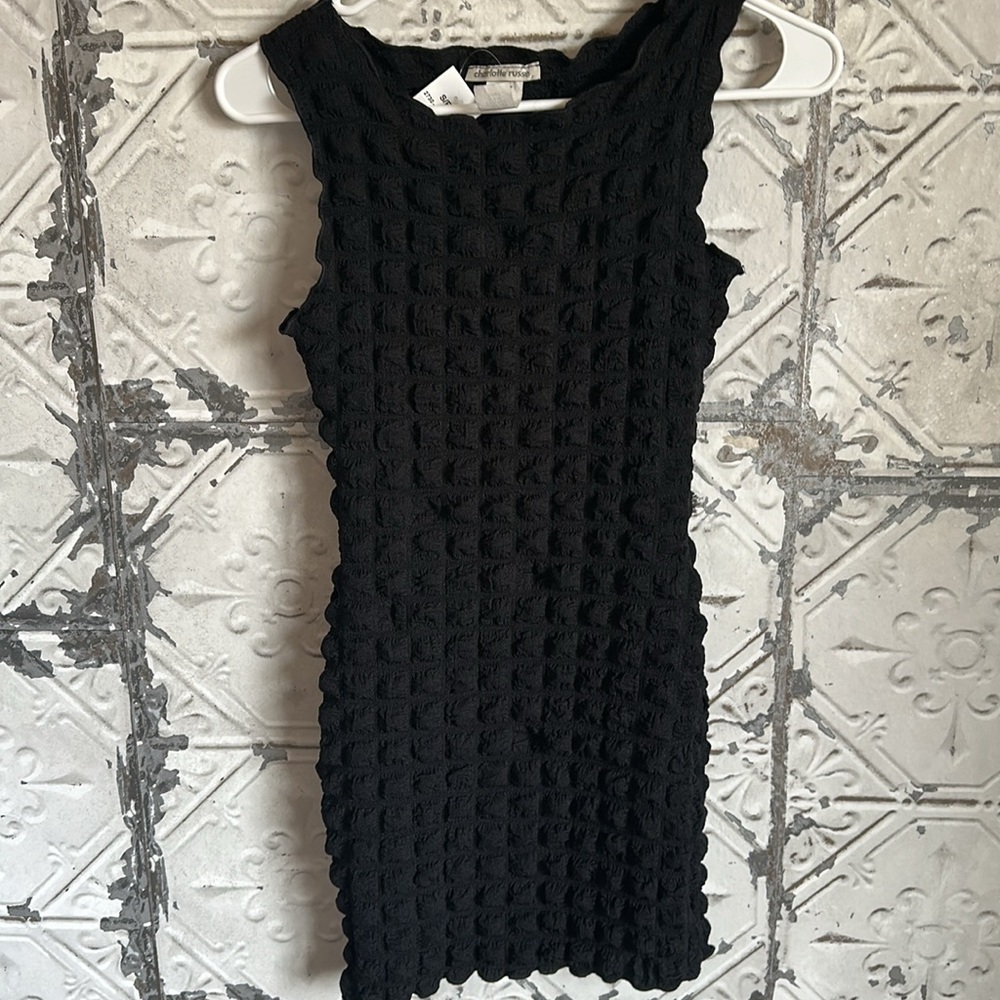 Charlotte Russe Black 90s style scrunchy Textured dress - Picture 3 of 4